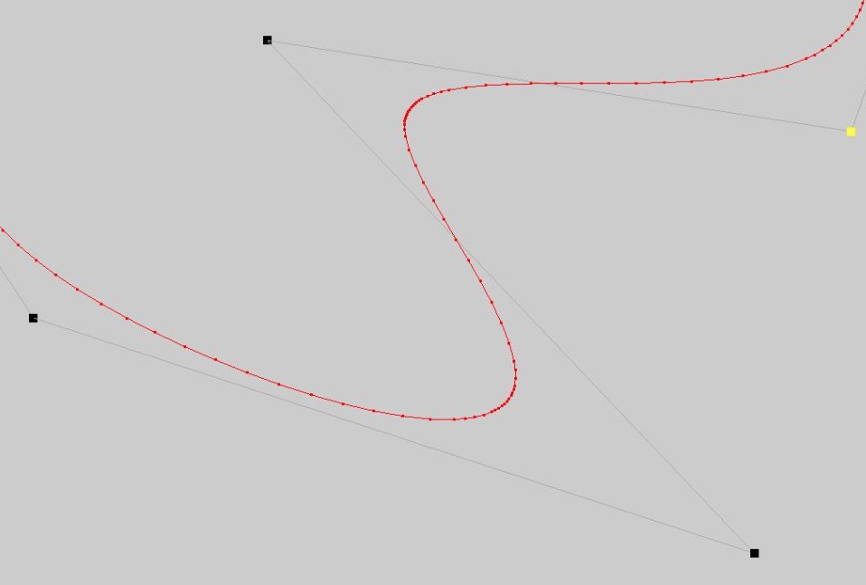 Example of adaptive sampling for rendering a spline segment